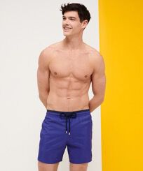 Men Swim Trunks Solid Bicolore Purple blue front worn view