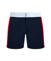 Maillot de bain court stretch ceinture plate homme color Block Bleu marine vue de face