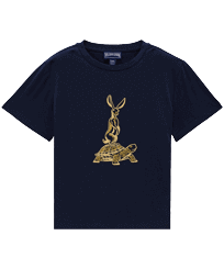Boys Cotton T-Shirt Embroidered The year of the Rabbit Navy front view