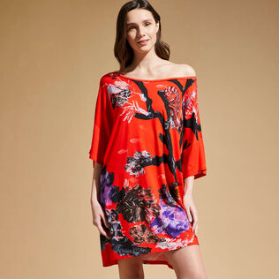 Vestido largo de viscosa con estampado Spring Flower para mujer - Vilebrequin x Patrizia Gucci Amapola vista frontal desgastada
