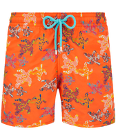 Men Swim Shorts Embroidered Water Colour Turtles - Limited Edition Guava front view