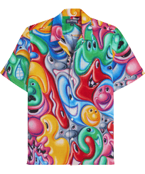 Camicia uomo bowling in lino Faces In Places - Vilebrequin x Kenny Scharf Multicolore vista frontale