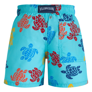 Maillot de bain garçon Ronde des Tortues Tricot - Vilebrequin x Falke Bleu lazuli vue de dos