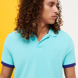 Polo en piqué de coton homme uni Bleu lazuli vue de détail 1