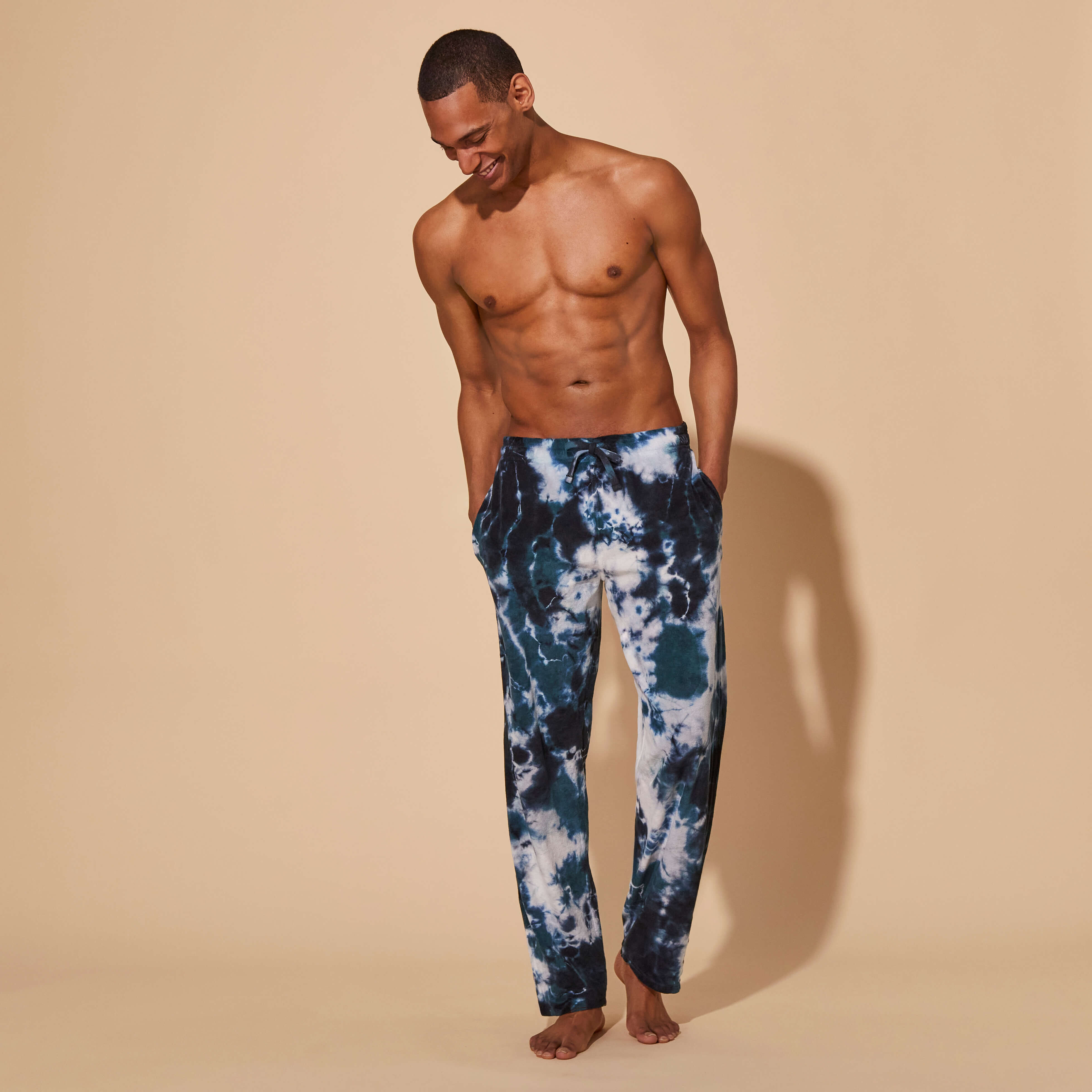 Pantalones de felpa con estampado Rough Ocean Tie and Dye para hombre