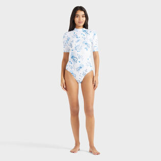 Maillot de bain une pièce Anti-UV femme Medusa and Shells Blanc vue portée de face