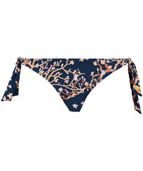 Braguita de bikini con tiras laterales de atar y estampado Sweet Blossom para mujer Azul marino vista frontal