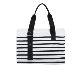 Medium Cotton Beach Bag Rayures Black/white back view