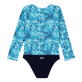 Bañador de una sola pieza con protección solar cremallera y estampado Flowers Tie & Dye para niña Azul marino vista trasera