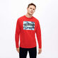 Camiseta de algodón con estampado Requins 3D para hombre Burgundy vista frontal desgastada