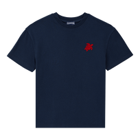 Camiseta de algodón orgánico de color liso para niño Azul marino vista frontal