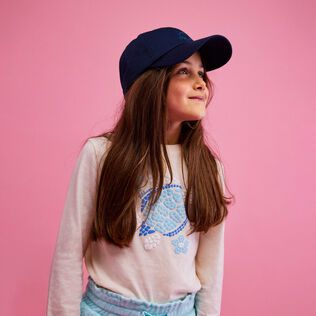 Girls Cotton T-shirt Turtles Flowers Off white front worn view