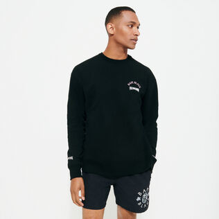 Men Cotton Crewneck Sweatshirt Turtles Printed - Vilebrequin x BAPE® BLACK Black front worn view