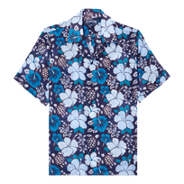 Camicia bowling uomo in ramié Tropical Turtles Midnight vista frontale