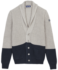 Cardigan uomo in cotone bicolore Beige/nero vista frontale