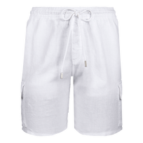 Bermudas tipo cargo en lino de color liso para hombre Blanco vista frontal