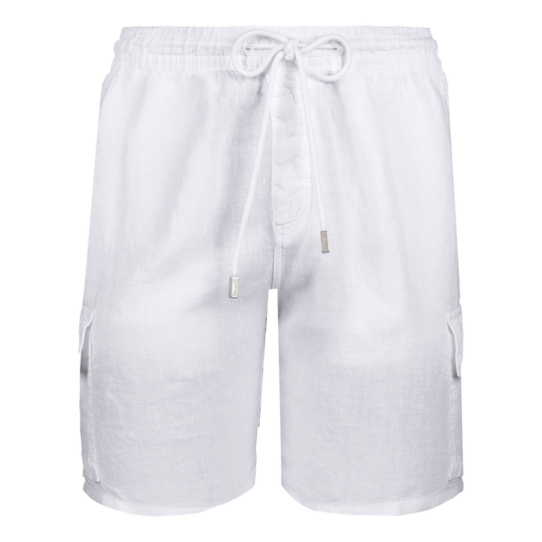 Einfarbige Leinen-bermudashorts Mit Cargotaschen Für Herren - Baie - Weiss