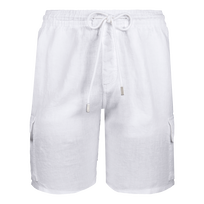 Men Linen Bermuda Shorts Cargo Pockets White front view