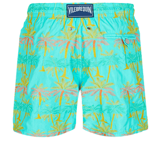Men Swim Trunks Embroidered 1990 Striped Palms - Limited Edition Lazuli blue back view