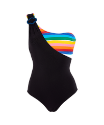 Asymmetrischer Rainbow Bandeau-Badeanzug für Damen – Vilebrequin x JCC+ – Limitierte Serie Multicolor Vorderansicht