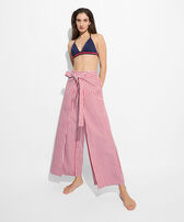 Pantalon en voile de coton femme - Vilebrequin x Ines de la Fressange Coquelicot vue portée de face