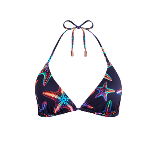 Women Triangle Bikini Top Disco Stars Navy front view