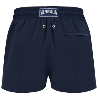 Micro Carreaux –  Vilebrequin x The Woolmark Company Badeshorts für Herren aus Wolle Marineblau Rückansicht