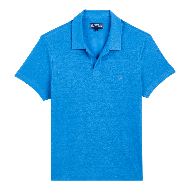 Men Linen Jersey Polo Shirt Solid - Pyramid - Blue