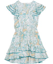 Girl Mini Dress Hidden Fishes - Vilebrequin x Poupette St Barth White front view