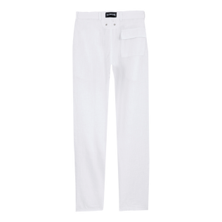 Men Straight Linen Pants Solid White back view
