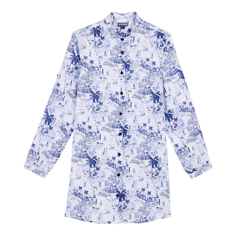 Women Linen Shirt Dress Riviera - Franche - Blue