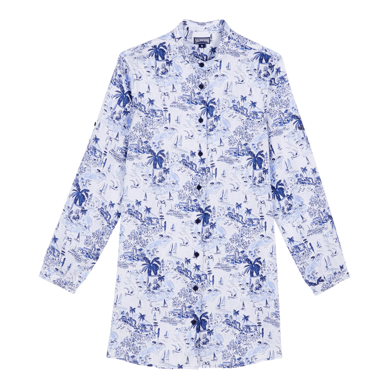 Vestido Camisero De Lino Con Estampado Riviera Para Mujer - Vestido Camisero - Franche - Azul