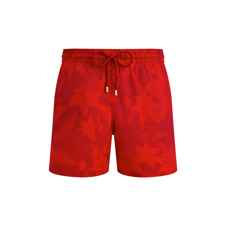 Vilebrequin Men Stretch Short Swim Shorts Flower Power - Moorise - Red - Size L