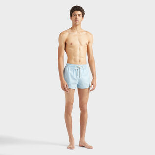 Men Wool Swim Shorts Micro Rayures Tailoring Blue topaz front worn view