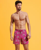 Men Swim Trunks Embroidered VBQ Turtles - Limited Edition Crimson purple front worn view