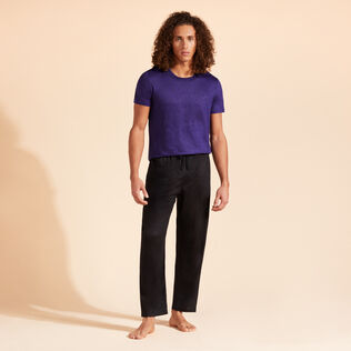 T-shirt in jersey di lino tinta unita Midnight dettagli vista 1