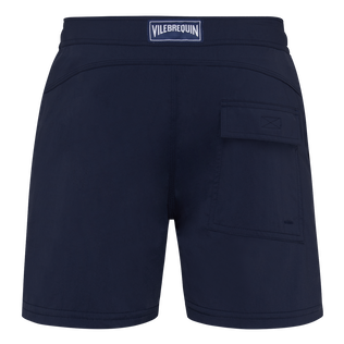 Pantaloncini mare uomo elasticizzati con cintura piatta tinta unita Blu marine vista posteriore