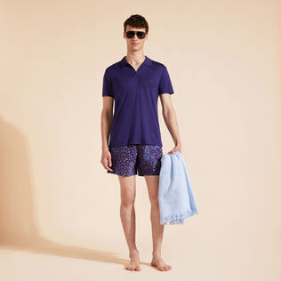 Polo uomo in lyocell tinta unita Midnight dettagli vista 1