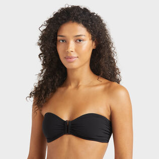Top bikini donna a fascia tinta unita con anello Nero dettagli vista 2