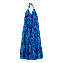 Vestido largo de algodón con espalda abierta y estampado Les Draps Froissés para mujer Azul neptuno vista frontal