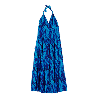 Robe longue dos nu en coton femme Les Draps Froissés Bleu neptune vue de face