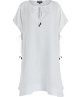 Women White Linen Square Dress- Vilebrequin x Angelo Tarlazzi White front view