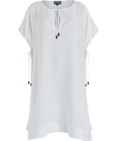 Vestido de lino blanco de corte cuadrado para mujer - Vilebrequin x Angelo Tarlazzi Blanco vista frontal