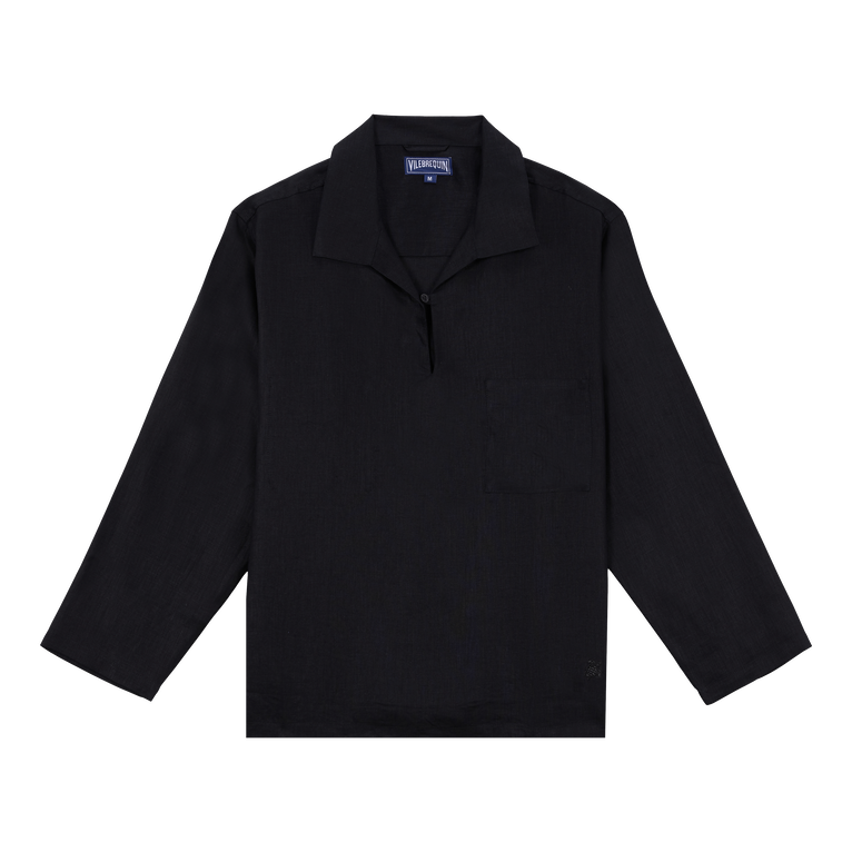 Men Solid Linen Vareuse - Comores - Black - Size L - Vilebrequin
