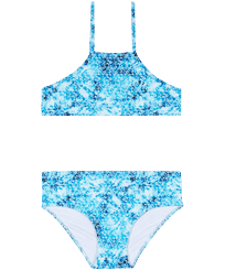 Bikini con corpiño y estampado Flowers Tie & Dye para niña Azul marino vista frontal