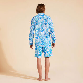 Camisa ligera en gasa de algodón con estampado Tahiti Flowers unisex Blanco vista trasera desgastada