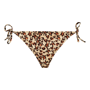 Braguita de bikini de corte brasileño con tiras anudadas en los laterales y estampado Turtles Leopard para mujer Straw vista frontal