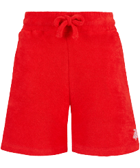 Boys Terry Bermuda Solid Poppy red front view