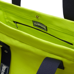Borsa da spiaggia piccola in cotone tinta unita Verde brillante dettagli vista 4