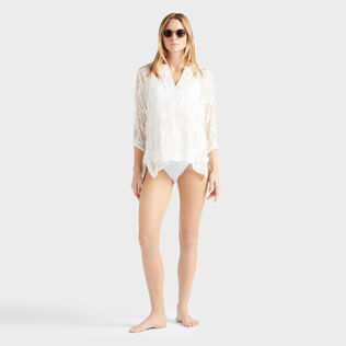 Camisa de seda de color liso para mujer Off white detalles vista 1